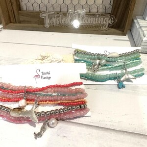 Beachy Seed Bead Stretch Bracelets,Mermaid Beaded Bracelets,Gift for Her,Sea Turtle  Bracelets,Stackable Bracelets,Coastal Jewelry,Layered