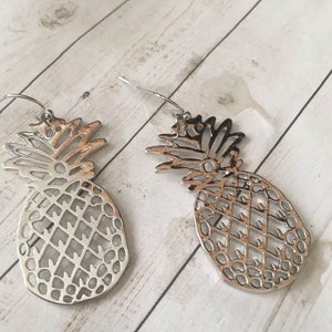 Pineapple Earrings,Silver Pineapple Dangle Earrings,Tropical Jewelry,Pineapples,Cut Out Pineapple Earrings,Fruit,Ananas,Gift for her image 1