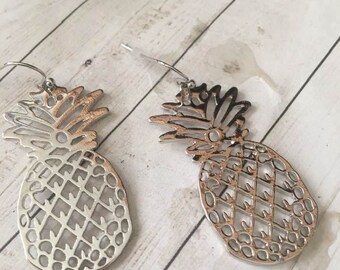 Pineapple Earrings,Silver Pineapple Dangle Earrings,Tropical Jewelry,Pineapples,Cut Out Pineapple Earrings,Fruit,Ananas,Gift for her