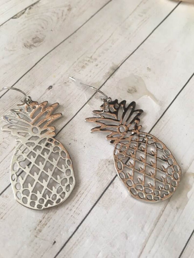 Pineapple Earrings,Silver Pineapple Dangle Earrings,Tropical Jewelry,Pineapples,Cut Out Pineapple Earrings,Fruit,Ananas,Gift for her image 1