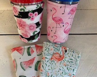 Flamingo Drink Sleeves,Watermelon Iced Coffee Cozy,Floral Iced Drink Holder,Insulated Tropical Coffee Sleeve,Cup Holder,Flamingos,Gift