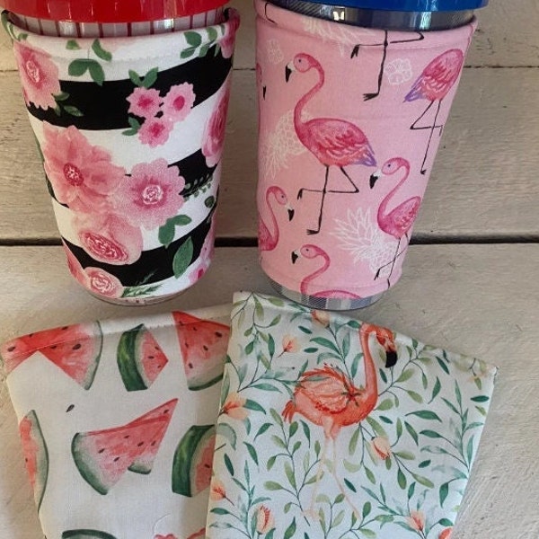 Flamingo Drink Sleeves,Watermelon Iced Coffee Cozy,Floral Iced Drink Holder,Insulated Tropical Coffee Sleeve,Cup Holder,Flamingos,Gift