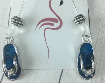 Flip Flop Seaglass Earrings,Beach Earrings,Flip Flop Jewelry, Sandal Earrings,Coastal Jewelry,Flip Flop Dangle Earrings,Blue Flip Flops