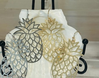 Gold Pineapple Earrings,Tropical Earrings,Pineapple Jewelry,Pineapple Lovers,Fruit Earrings,Vacation Jewelry,Gift for her,Filigree,Silver