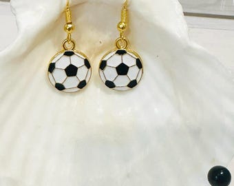 Soccer Earrlngs,Soccer Ball Earrings, Soccer Jewelry,Soccer Ball Jewelry,Soccer Player Earrings,Gold Plated Soccer Earwire,Sport Earrings,