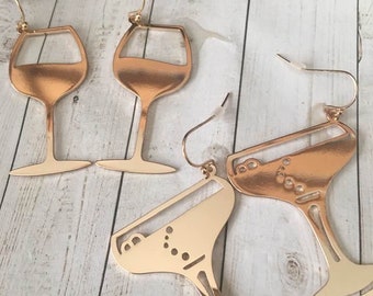Cocktail Earrings,Wine Glass Earrings,Champagne Glass Earrings,Happy Hour Earrings,Drinks,Cocktails,Fun Drink Shaped Earrings,Bartender Gift