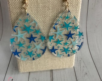 Acrylic Starfish Teardrop Earrings: Coastal Beach Jewelry