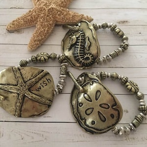Burnished Brass Sealife Stretch Bracelets,Starfish Stretch Bracelet,Sand dollar Toggle Stretch Bracelet,Seahorse Brass Bracelet