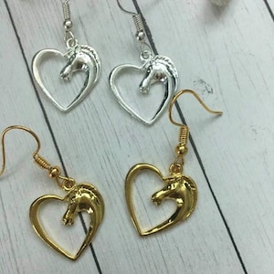 Horse Heart Earrings,Horse Jewelry,Equestrian,Horse Earrings,Goldtone Horse EarringsSilvertone Horse Earrings,Horse Rider Gift,Jockey,Horses
