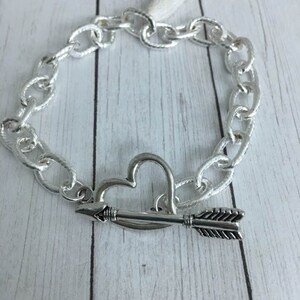 Heart and Arrow Toggle Bracelet,Heart and Arrow Chain Toggle bracelet,Love Bracelet,Silver Plated Arrow Open Heart Bracelet,Valentines Gift
