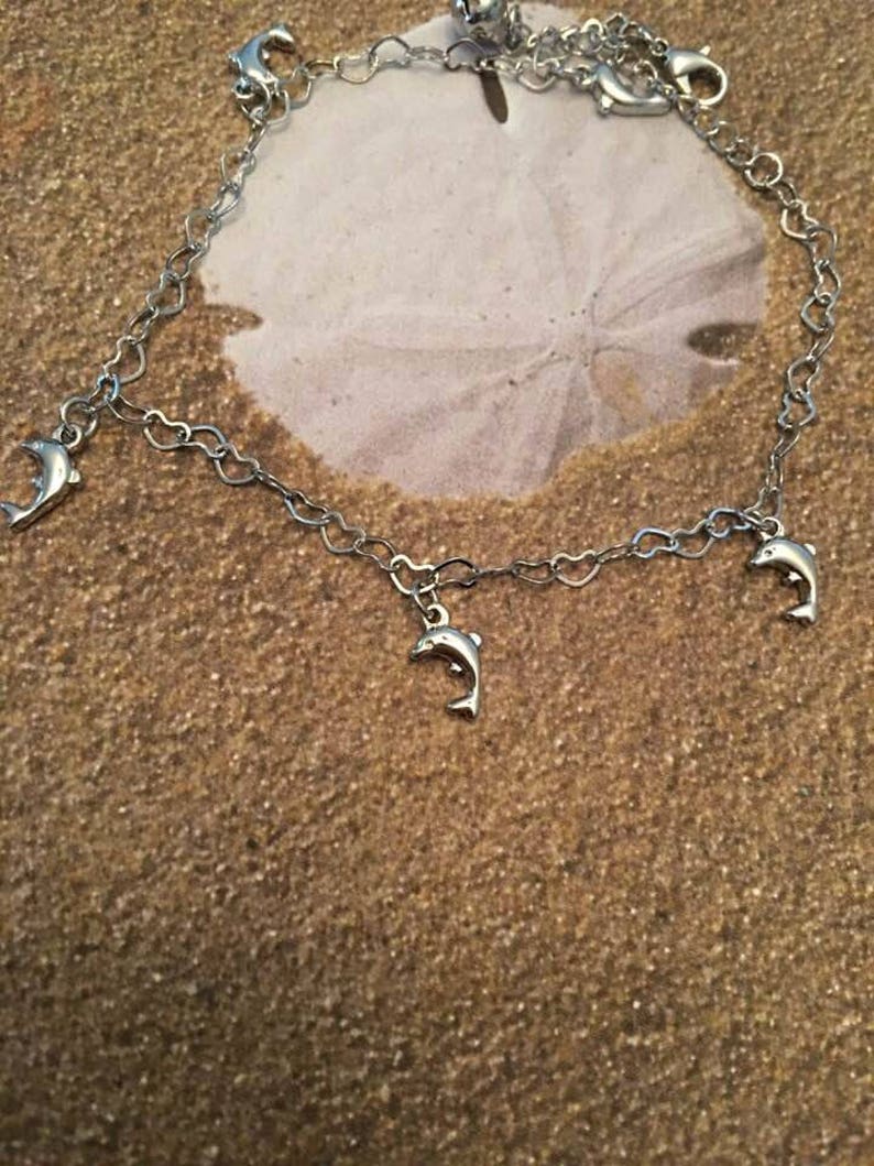 Dolphin Anklet,Dolphin Heart Anklet, Sealife Anklet,Dolphin Body Jewelry,Coastal Anklet image 1