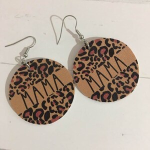Faux Leather Leopard Mama Earrings,,Round Mama Earrings,Leopard Print Mama Earrings,Dangle Light Weight Earrings ,Gift for Her,Animal Print