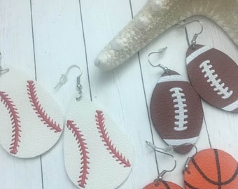 Faux Leather Sport Earrings,Football Teardrop Earrings,Baseball Teardrop Earrings,Basketball Teardrop Earrings,Sport Teardrop Faux Leather