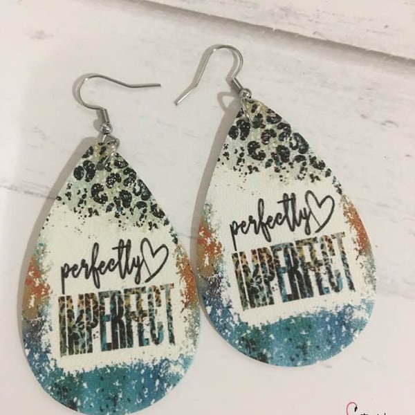 Perfectly Imperfect Teardrop PU Leather Earrings,Motivational Gift,Inspirational Gift,Gift for her,Lightweight Faux Leather Earrings,Faulty,