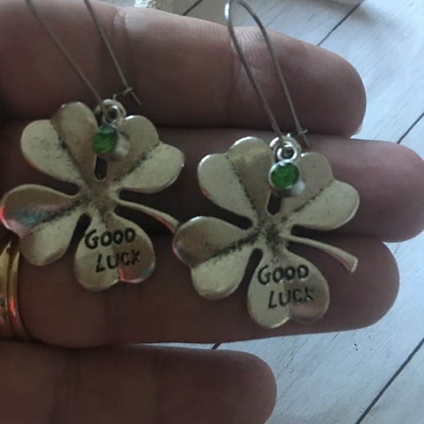 Good Luck Earrings, St. Pattys Day Earrings, St. Partricks Day Jewelry,4 leaf Clover Earrings,Large Clover Earrings,Irish Earrings,Lucky