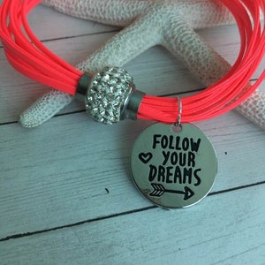 Follow Your Dreams Magnetic Bracelet,Inspirational Bracelet,Neon Rhinestone Bracelet,Motivational Gifts,Confidence, New Beginnings,Hematite