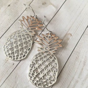 Pineapple Earrings,Silver Pineapple Dangle Earrings,Tropical Jewelry,Pineapples,Cut Out Pineapple Earrings,Fruit,Ananas,Gift for her image 2