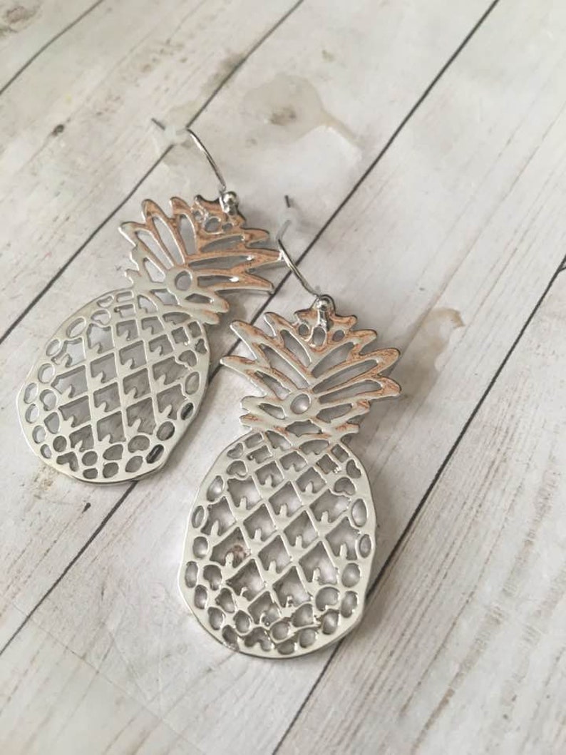 Pineapple Earrings,Silver Pineapple Dangle Earrings,Tropical Jewelry,Pineapples,Cut Out Pineapple Earrings,Fruit,Ananas,Gift for her image 2