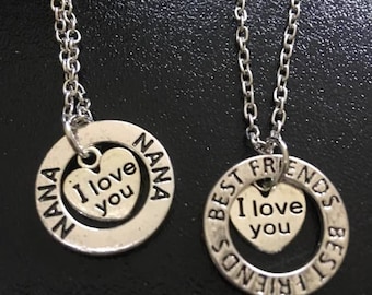 Handstamped Nana Necklace,Bestfriends Necklace,I love you Jewelry,Friend Gift,Nana Gift,Inspirational,Half Moon,Gift for Her,