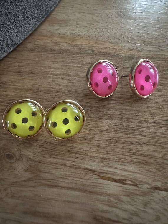 Pickleball Stud Earrings,Pickleball Glass Dome Earrings,Pickleball Jewelry,Pickle Ball Studs,Pickleball Diva Gift,Pickleball Lover,
