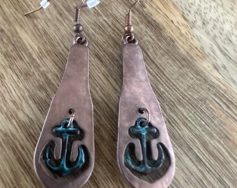 Burnished Copper Anchor Earrings,Teardrop Anchor Earrings,Nautical Jewelry,Coastal,Boating,Beach Jewelry,Sea Lovers Gift,Gift for her,Ocean
