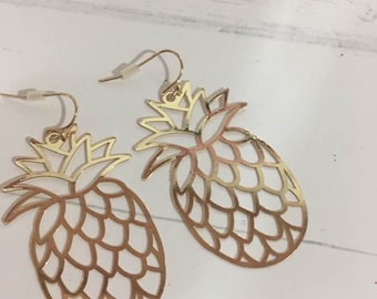 Gold Pineapple Earrings, Tropical Earrings,Pineapple Jewelry,Pineapple Lovers,Fruit Earrings,Paradise,Vacation Jewelry,Gift for her,Filigree