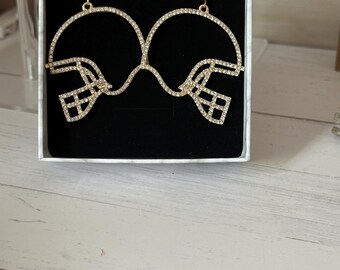 Rhinestone Football Helmet Earrings,Gold Football themed Earrings,Statement Jewelry,Football Jewelry,Game Day,Football Season,Sport Earrings