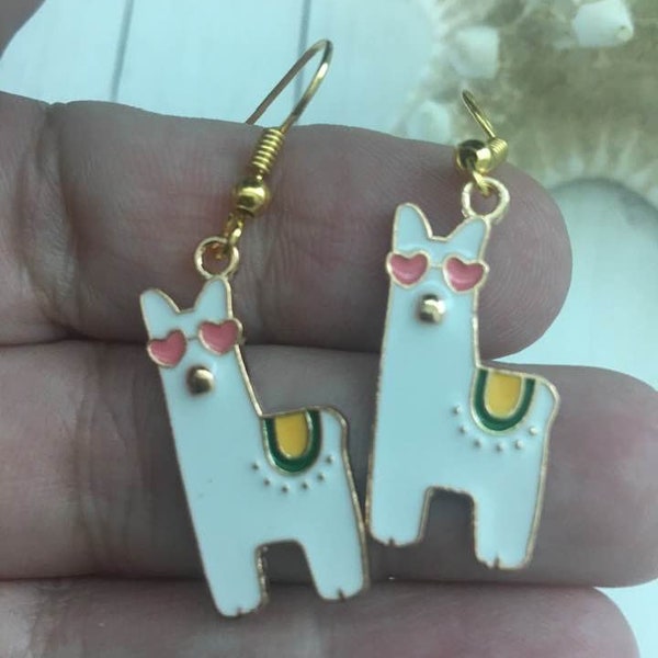 Alpaca Earrings,Llama Earrings,Enamel Animal Earrings,Gold Plated Llama Earrings,Lama pacos,Vicuna,Angora,Merino,Guanaco,Camelid mammal,