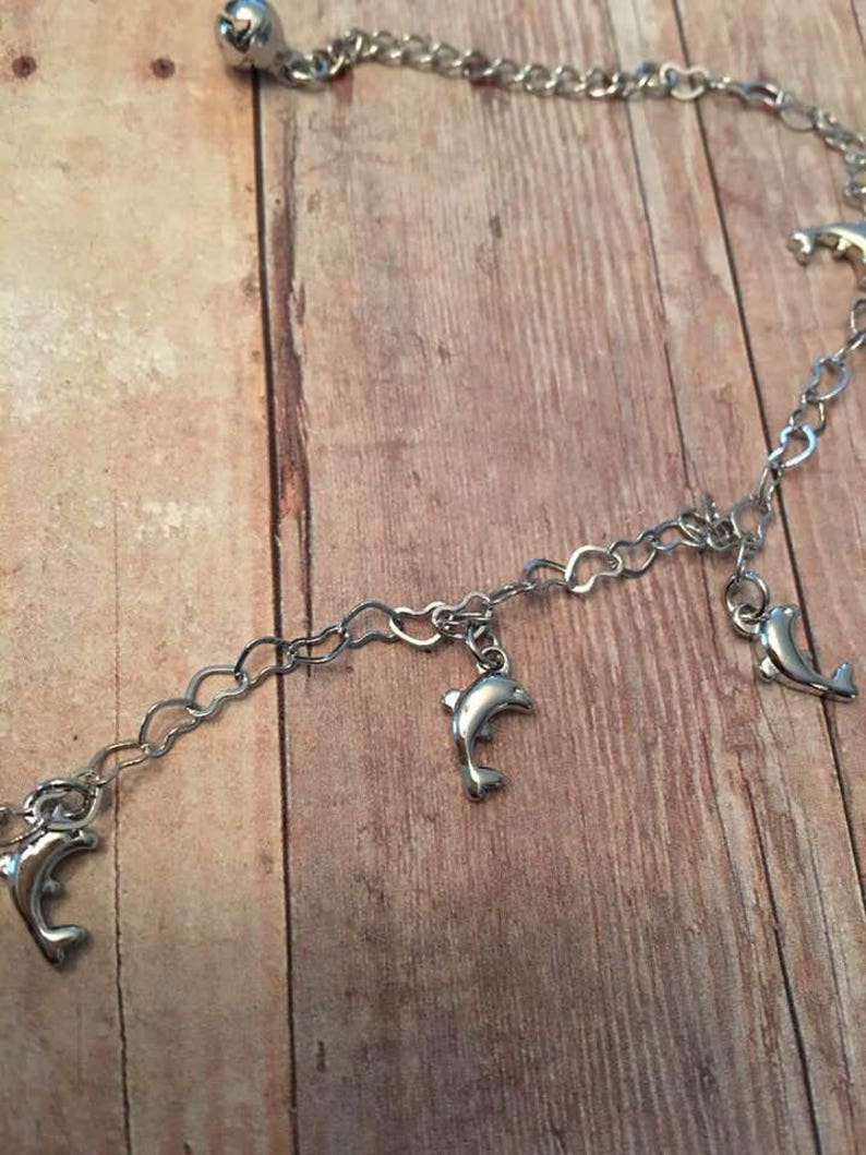 Dolphin Anklet,Dolphin Heart Anklet, Sealife Anklet,Dolphin Body Jewelry,Coastal Anklet image 4