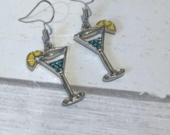 Cocktail Earrings,Drink Earrings,Bartender Earrings,Happy Hour,Cocktails,Drinking,Booze, for her,Martini,Alcohol,Dangle Cocktail Earrings
