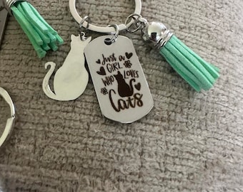 Cat Lover Keychain: Stainless Steel Keyring with Tassel