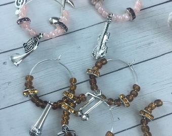 Music Wine Glass Charms,Music Teacher Gift,Musical Wine Charms,Music Wine Charms,Musician Gift,Musician Wine Glass Charms,Instrumentalist