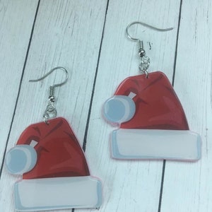 Red Christmas Hat Earrings,Santa Hat Earrings,Christmas Jewelry,Acrylic Santa Hat Earrings,Holiday Fun Earrings,Christmas Earrings,Xmas Fun