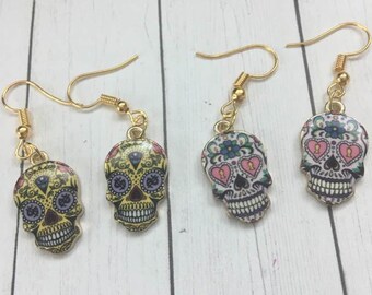 Skull Earrings,Sugar Skull Earrings,Skull Jewelry,Skully Earrings,Goth Earrings,Sugar skulls,Day of the Dead Earrings,Skellies,Halloween