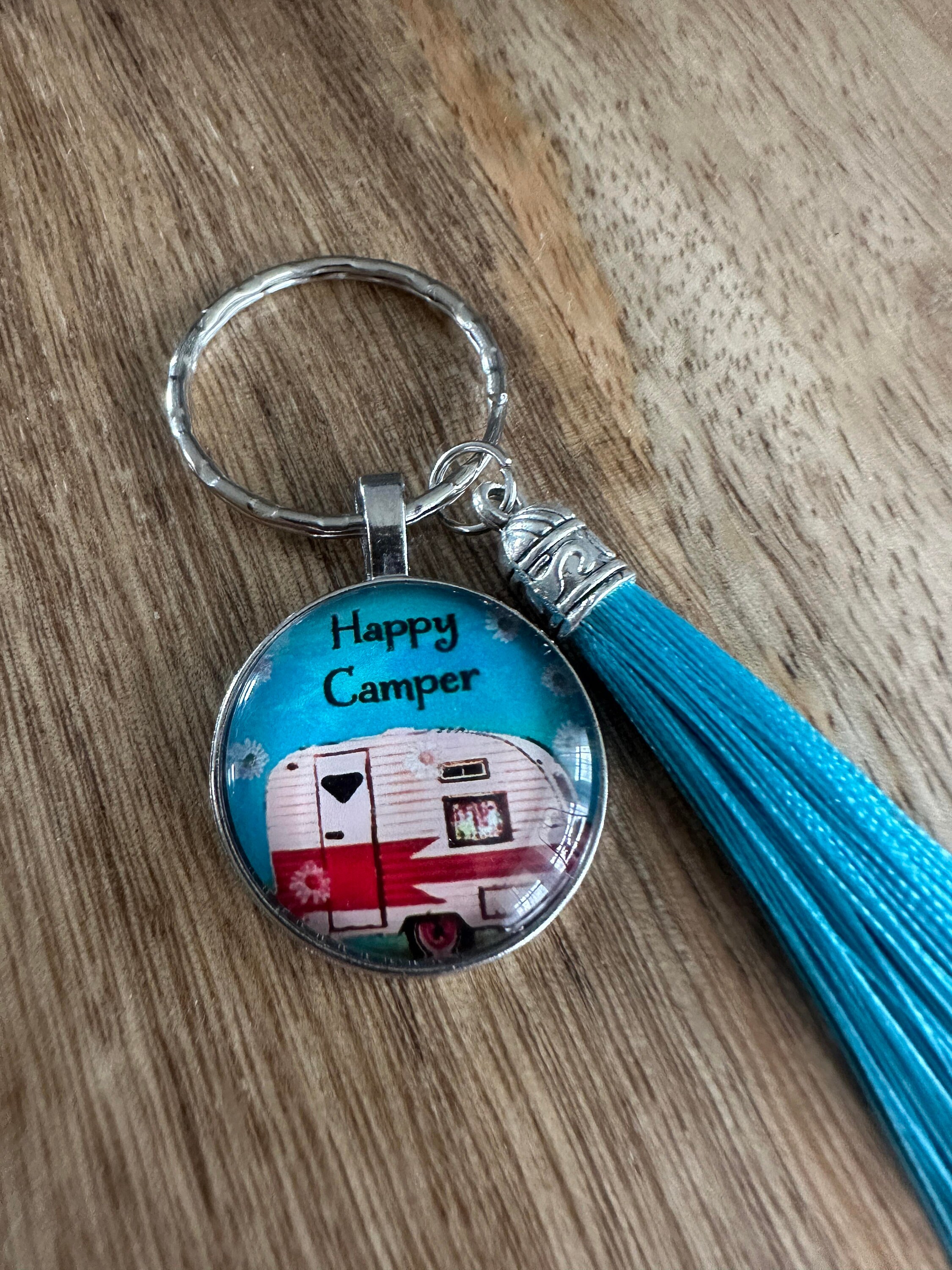 Happy Camper Glass Cabachon Tassel Keychain,camper Keyring,camper Gift ...