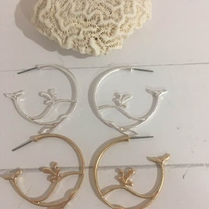 Silver Whale Hoop Earrings,Gold Whale Hoop Earrings,Nautical Earrings,Sea Lovers Jewelry,Marine Mammal,Whales,Beachy,Minimalist,Whale Spout