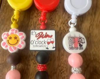 Fun Badge Reel: Flower, Wine, Crazy Cup Lady - Nurse ID Badge Holder