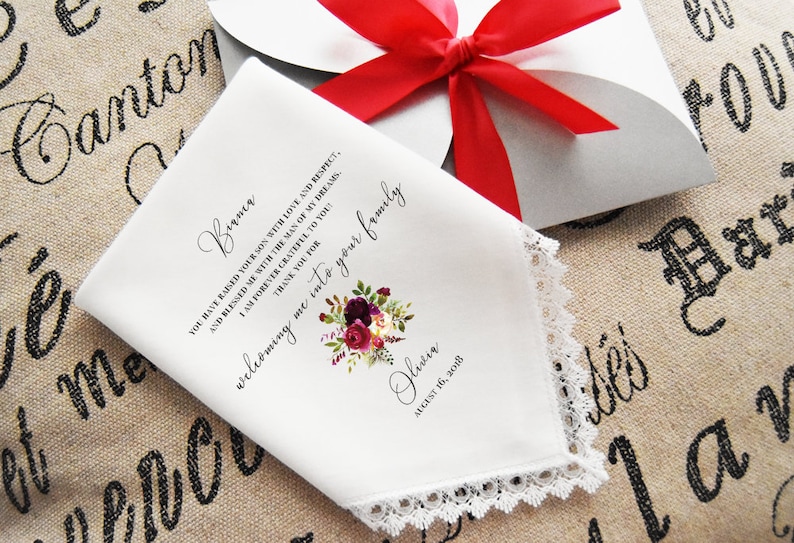 Wedding Hankerchief FREE Gift Cases Favors Mother of the Groom Accessories Gifts Wedding Handkerchief PRINTED From Bride Gift