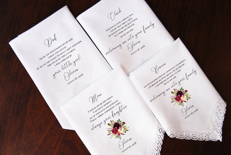 Wedding Hankerchief FREE Gift Cases Favors Mother of the Groom Accessories Gifts Wedding Handkerchief PRINTED From Bride Gift