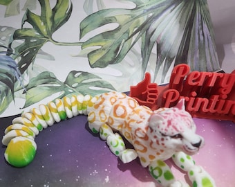 3D Printed Articulated Snow Leopard – Rainbow Fidget Toy, Fantasy Decor