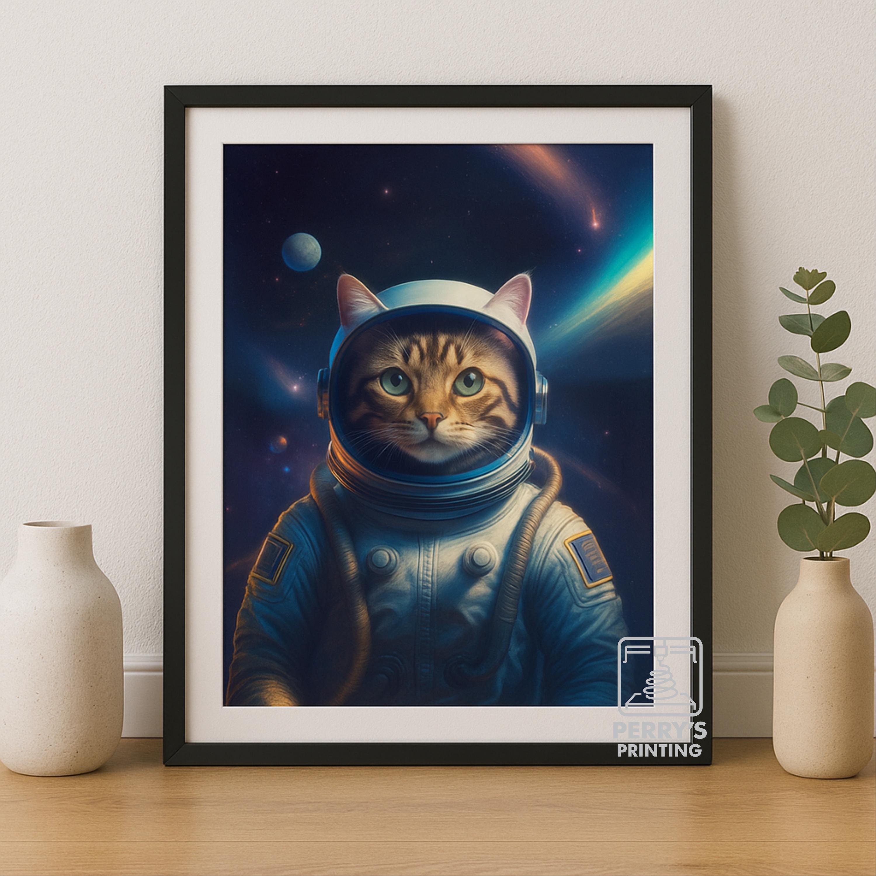 宇宙飛行士猫のアートプリント – 宇宙SFギャラクシーデコレーション