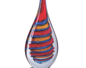 Art Glass Flame Swirl Executive Business Award - Engraved Base - Colorful Glass Sculpture