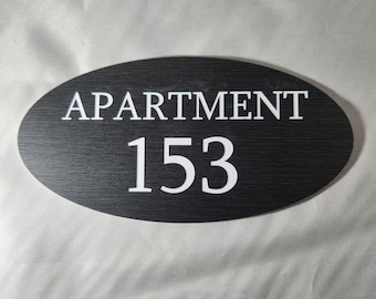 Laser Engraved Apartment Number Sign – Brushed Charcoal Acrylic