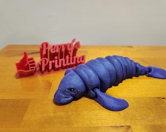 3D Printed Articulated Manatee – Sparkle Fantasy Flexi Toy, Realistic Sea Animal Fidget - Realistic Fantasy Creature Toy - Unique Decor