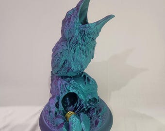 Gothic Raven Skull Dice Tower, Dual Color Violet Teal 3D Printed Dice Roller, Crow Skull Tabletop Gaming Decor, DND Pathfinder Gift