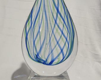 Hand-Blown Teardrop Art Glass Award, Blue Green Swirl, Executive Recognition Desk Decor