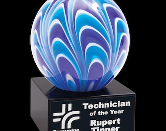 Art Glass Sculpture Engraved Recognition Award Professional Laser Personalized Gift Employee Appreciation Corporate Award Executive Globe