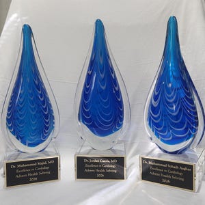 Hand Blown Blue Black Teardrop Art Glass Sculpture – Elegant Award Home Décor image 3
