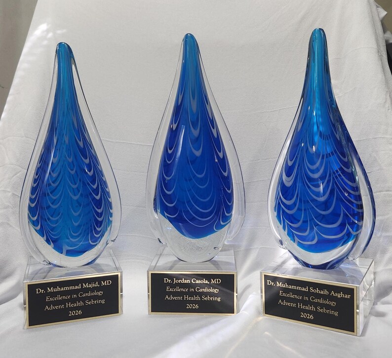 Hand Blown Blue Black Teardrop Art Glass Sculpture – Elegant Award Home Décor image 3