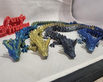 3D Printed Articulated Crystal Dragon Toy | Fantasy Flexible Dragon Figurine | Unique Gift for Dragon Lovers & DnD Fans - Colored Eyes